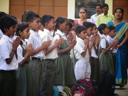 School kids are looking happy on the very first day of  session