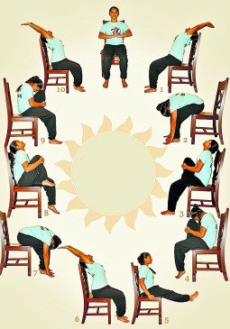 Old age and handicapped are doing chair Surya Namaskar to stay fit