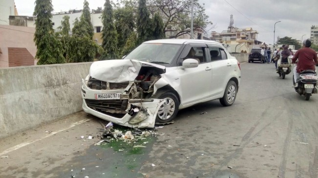 High speed car hits another vehicle and a two-wheeler, 2 injured