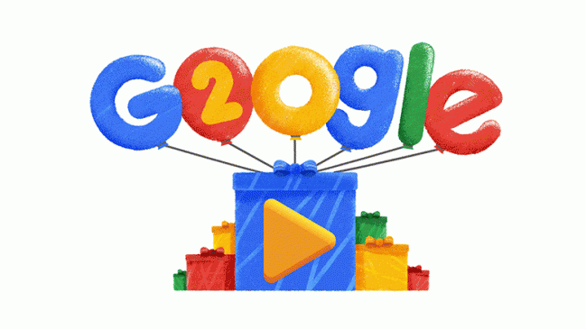 google made doodle on its 20th birthday