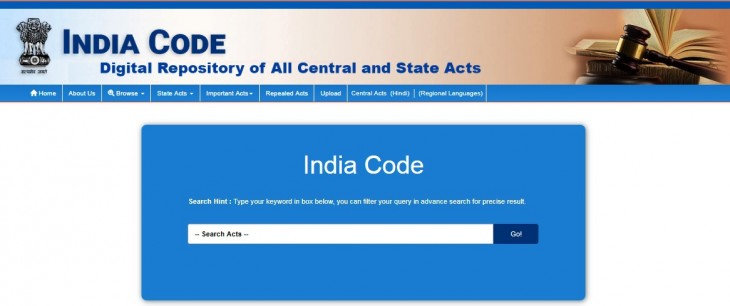 The New India code portal developed under the Law Ministry by the Government of India