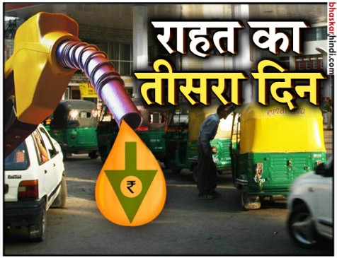 पेट्रोल-डीजल के आसमान छूते दामों से परेशान जनता को लगातार तीसरे दिन राहत