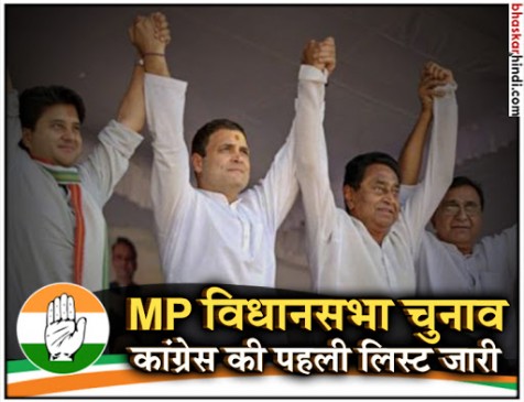 mp congress party first list announced of 155 candidates with jyotiraditya and kamalnath
