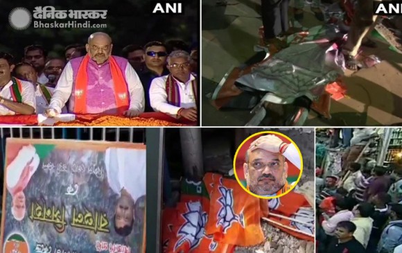 कोलकाता: अमित शाह की रैली में बवाल के बाद कई गाड़ियां फूंकीं,  भीड़ ने बरसाए पत्थर