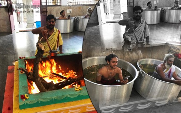 पानी में बैठकर हो रही मानसून के लिए पूजा, रूठे बादलों को मनाने में जुटी कर्नाटक सरकार