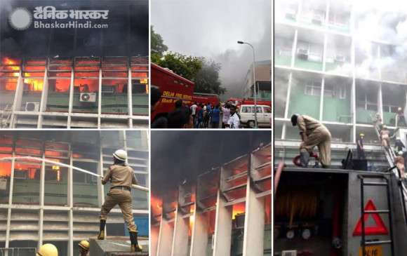 दिल्ली: एक बार बुझाने के बाद एम्स में फिर भड़की आग, हेल्पलाइन नंबर जारी