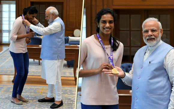 वर्ल्ड चैंपियन सिंधू ने की प्रधानमंत्री मोदी और स्पोर्ट्स मिनिस्टर रिजिजू से मुलाकात