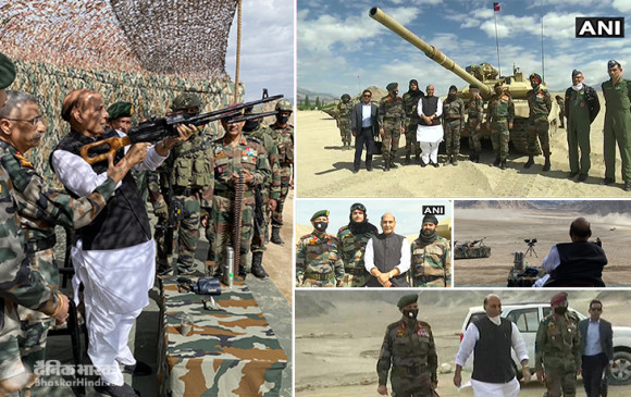 Rajnath Leh Visit: लेह में फॉरवर्ड लोकेशन पर जायजा लेने के बाद श्रीनगर पहुंचे रक्षामंत्री