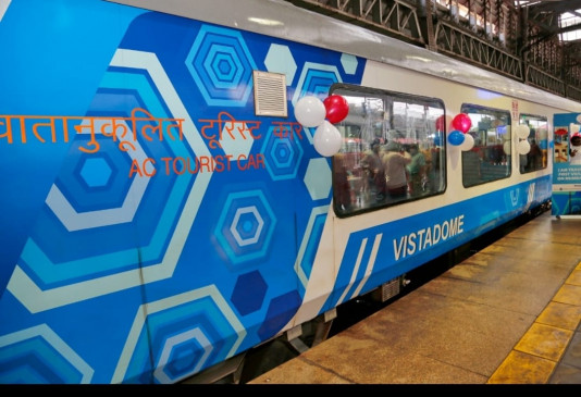 Passengers enjoy the natural beauty of river, valley, waterfalls from the Vistadome coach of Mumbai-Pune Express