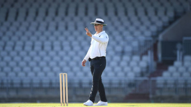 Former England bowler Wharf made his Test debut as on-field umpire