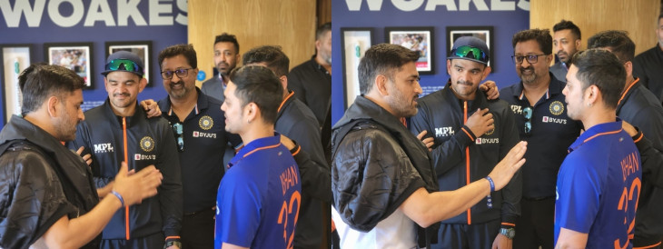 एजबेस्टन में भारतीय क्रिकेटरों से मिले एमएस धोनी