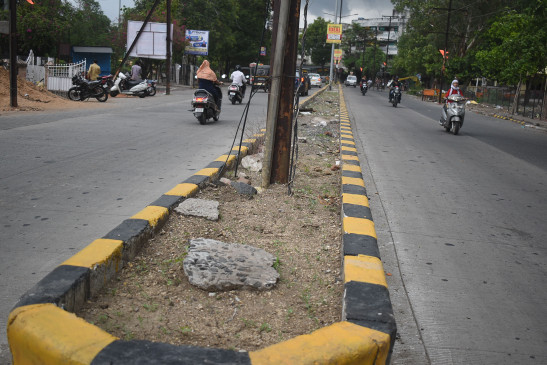 nagpur in trying to plant saplings on a concrete pile