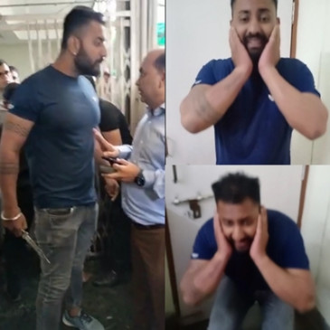 Knife-wielding bouncer threatens office workers in Bhopal, apologizes in police station Knife-wielding bouncer threatens office workers in Bhopal, apologizes in police station