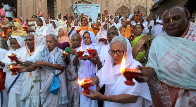 Widows participated in the five-day Diwali festival in Shri Krishna Bhoomi