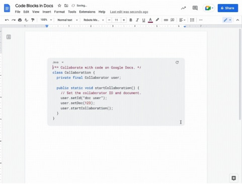 Google Docs releases code blocks for easier formatting Google Docs releases code blocks for easier formatting