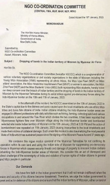 Mizoram NGO demands action on Myanmars violation of Indian airspace