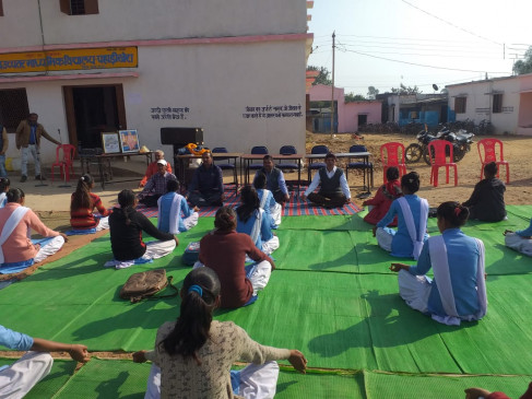 Group Surya Namaskar program organized in Government Higher Secondary School
