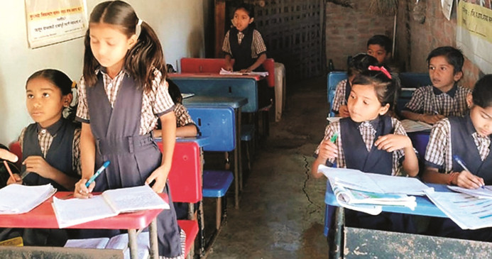 Only teacher teaching 46 students of four classes