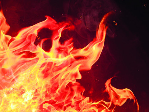 Heap of gram kept in the field was set on fire